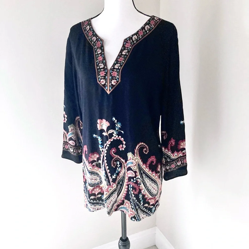 Soft Surroundings Elma 3/4 Sleeve Floral Paisley Top Size XL Bohemian Casual - Picture 8 of 13